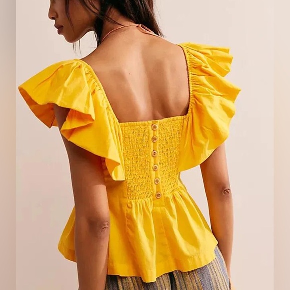 Free People Yellow Ruffled Peplum Blouse - Picture 3 of 7